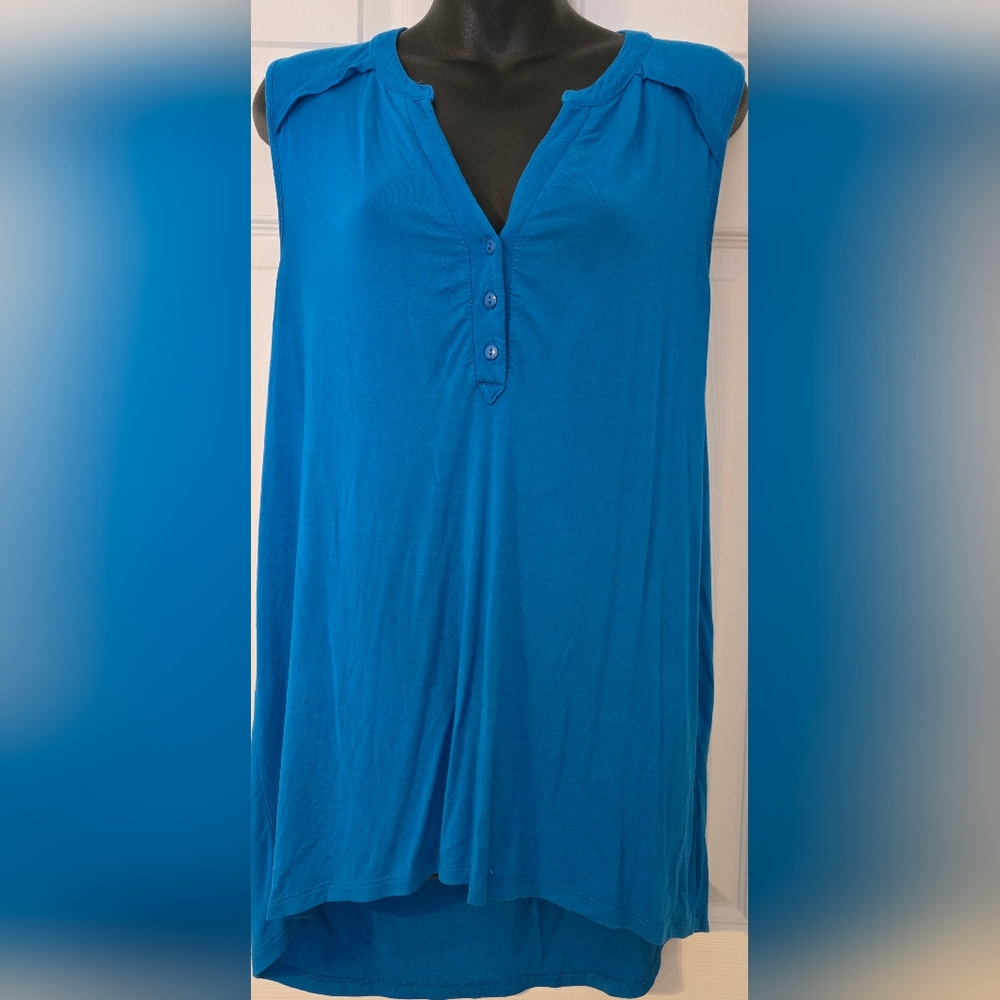 🏖 Cable & Gauge Sleeveless Semi High Low Tunic Top Stretchy Knit Approx M/L